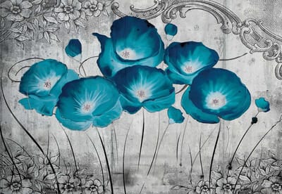 Fotobehang Vintage Flowers Blue Grey | XL - 208cm x 146cm | 130g/m2 Vlies