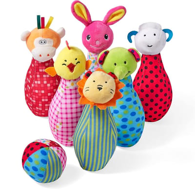 Bowlingspel Set - Kegelspel Baby - Sensorisch Spelen - Zachte Rammelaars - 7 Delig - Meerkleurig