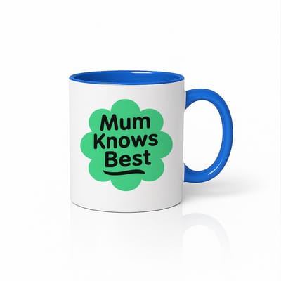 Mum Knows Best Mok met Blauw Oor en Binnenkant - Speciaal Cadeau voor Moeder - Groene Bloem Quote