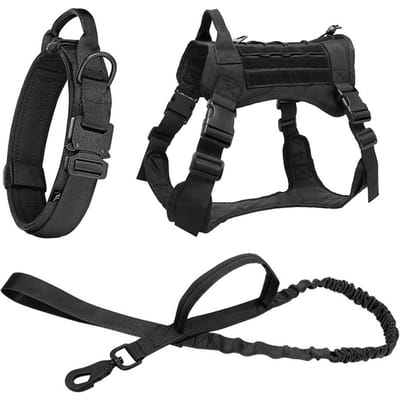 Ensemble harnais et laisse pour chien militaire avec grand collier et gilet de dressage pour animaux de compagnie, harnais tactique pour berger allemand K9 pour chiens de toutes tailles M