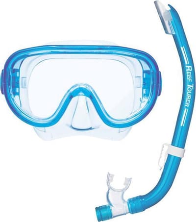 ReefTourer Snorkelset – Premium duikbril met snorkel, hypoallergene siliconen snorkelmasker één venster – Lichtblauw – RC-0105 CB