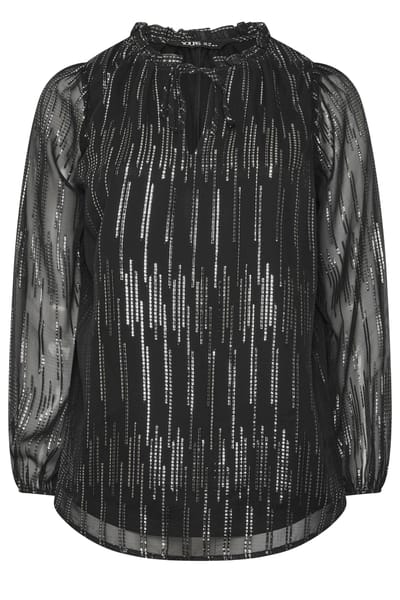 Yours Curve Zwarte Blouse Met Ruchekraag En Metallic Detail Size 44