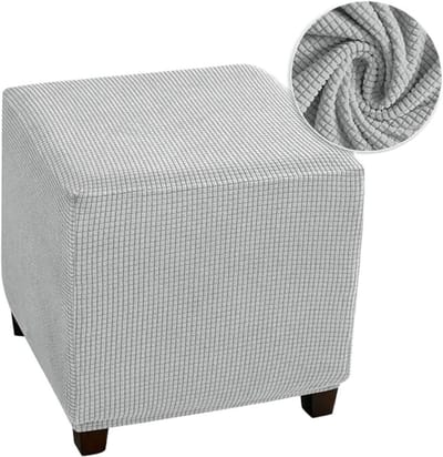 Voetenbankhoes Vierkant - Poefhoes - Meubels Beschermen - Elastische Pasvorm - 33 x 33 x 38 cm - Lichtgrijs
