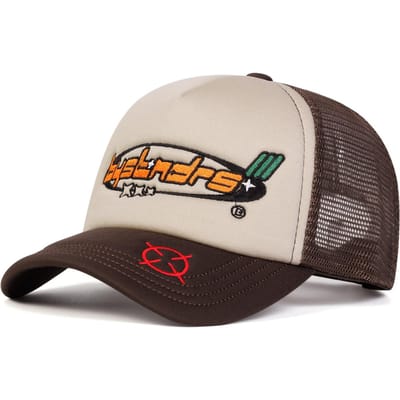 Casquettes de baseball en maille unisexes Bystndrs avec broderie de lettres Printemps et Été Extérieur Réglables Casquettes décontractées Chapeau anti-soleil beige