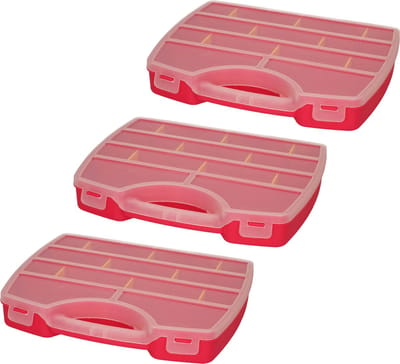Plasticforte Opbergkoffertje/opbergdoos/sorteerbox - 3x - 13-vaks - kunststof - roze - 25 x 21 x 4 cm