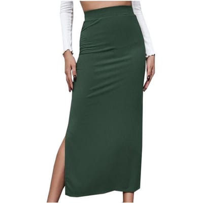 Trendy rok met hoge taille, elegante rok met hoge taille en heupomhullende rok voor vrouwen, effen kleur, halflange rok met splitzoom voor werkkleding XXXL groen