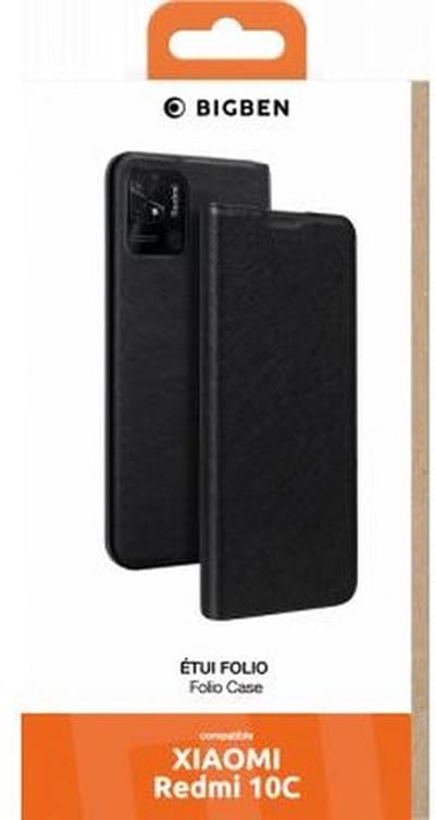 Bigben Connected, Hoesje geschikt voor Xiaomi Redmi 10C - Folio met Kaarthouder & Videostandaard, Zwart