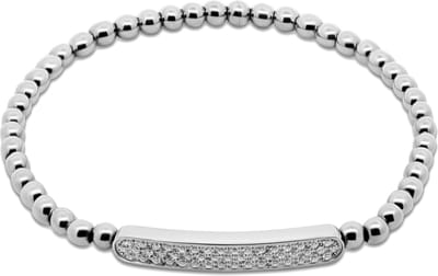 CO88 Collection - 8CB-91334 - stalen kralenarmband vrouwen met bar met zirconia stenen - 4 mm - zilverkleurig