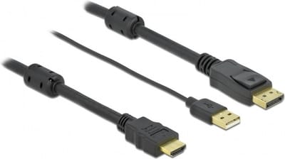 Premium HDMI naar DisplayPort actieve kabel - HDMI 1.4 / DP 1.2 (4K 30Hz) - voeding via USB-A / zwart - 1 meter
