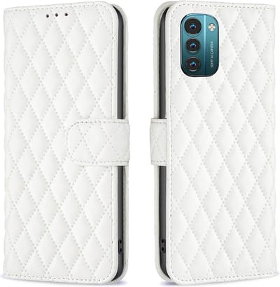 BINFEN Hoesje - Geschikt voor Nokia G11 / G21 Hoesje - BINFEN Rhombus Book Case - Wit