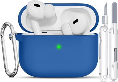 Siliconen Beschermhoes voor AirPods Pro met Reinigingskit en Sleutelhanger - Ondersteunt Draadloos Opladen, USB-C/Lightning Kabel, Sapphire Blauw