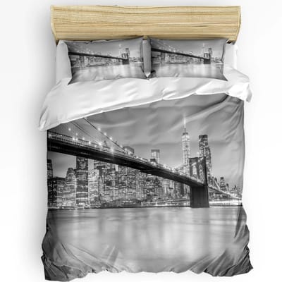 New York Beddengoedset Dekbed Dekbedovertrek Kussenslopen NYC Dat Nooit Slaapt Reflecties Op Manhat Beddengoedovertrek Tweepersoonsbedset US King(264x228cm)