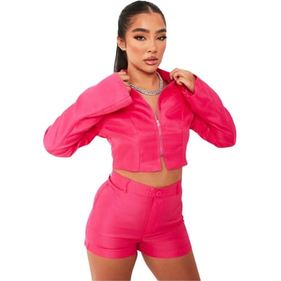 Missy Empire Damesjas met ritssluiting aan de voorkant en getailleerde klokmouwen (Roze)