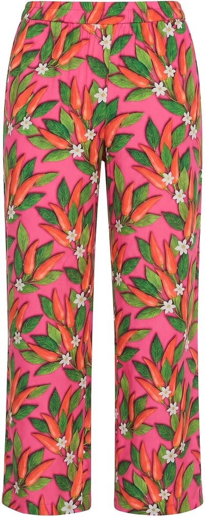 Angel of Style - Dames - Broek wijd rechte pijp bloemenpatroon met chilipepers - Hibiscusrood - Maat 42