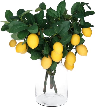 Bellatio Design Kunstbloem citrusfruit tak citroen - 4x - 60 cm - geel - kunst zijdebloemen - citroentak