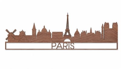 Houten wanddecoratie - Wooden wall decoration | Skyline Parijs 70 x 23cm Paris | Donker hout - Dark wood | Muurdecoratie - Wall art - Design Wandfiguur - Echt Hout - Real Wood - City - Citytrip - Stad