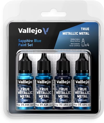 Vallejo Hobbyverf Acrylverf - 77256 True Metallic Metal - Saffier Blauw Kleurenset - Acryl Set - 4x Verf set - 4x 18 ml