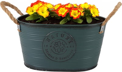 Sunnydays Teil/plantenpot/bloempot - zink - petrolblauw - L29 x D18 x H15 cm