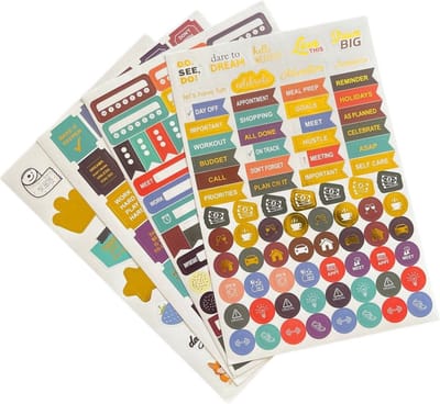 Planner Stickers Set - 4 vel 206 Stickers - Folie & Beschrijfbaar - Quotes, Icoontjes & Leuke afbeeldingen