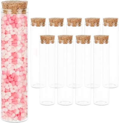 SnelShoppen - 10 Stuks Proefbuisjes 60 ml met Kurk - Laboratorium Tubes van Glas met Schroefdop - Diameter 30 mm voor Decoratie, DIY en Experimenten