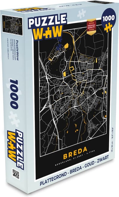 Puzzel Plattegrond - Breda - Goud - Zwart - Legpuzzel - Puzzel 1000 stukjes volwassenen - Stadskaart