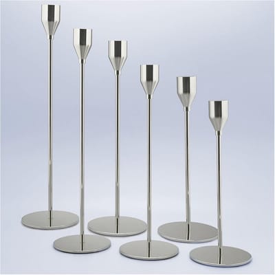 Set van 6 Zilveren Kandelaars voor Dunne Kaarsen, Decoratieve Tafelaccessoires