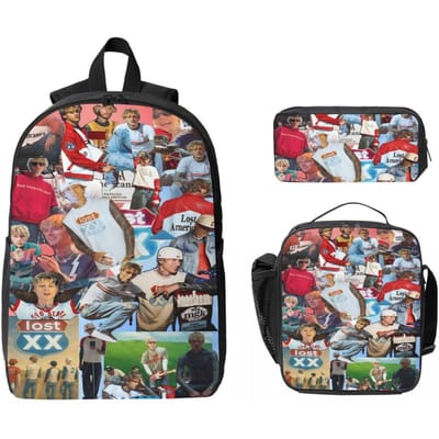 MGK Lost Americana Tour 2025-2026 Schooltassen Set voor Meisjes Jongens Etui Rugzak Sets met Lunchbox Voor School Rugzak black