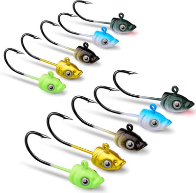 SnelShoppen - Pack van 10 Lead Head Fishing Baits, Vissen Haken, 5g, Realistische 3D Ogen, Bionic Vis Hoofd, Spinning, Perfect voor Zoet- en Zoutwater