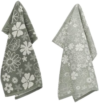 Luxe Keukendoek en Theedoek Flowerbed Donkergroen - Bunzlau Castle - 100% biologisch katoen - Keukendoek 60x53cm en Theedoek 65x65cm