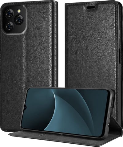 Cadorabo Hoesje geschikt voor Blackview A95 in ZWARTE NACHT - Beschermhoes met magnetische sluiting, standfunctie en kaartvakje Book Case Cover Etui