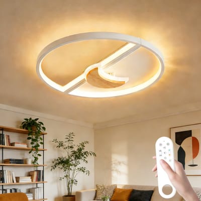 Epochglo LED Plafondlamp Kinderkamer - Maan Design 40cm met echt Hout - 50W 4000LM Extra Helder - Dimbaar (3000K-6000K) - Afstandsbediening, Nachtlampje & Timer - Sfeervolle Lamp voor Slaapkamer & Babykamer