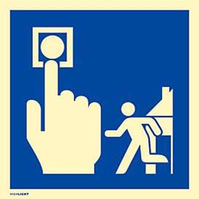 moedel brandbeveiligingsbord "huisalarm (brandalarm ontruiming)", volgens ISO 7010 F001, kunststof, fotoluminescent, B 200 x H 200 mm
