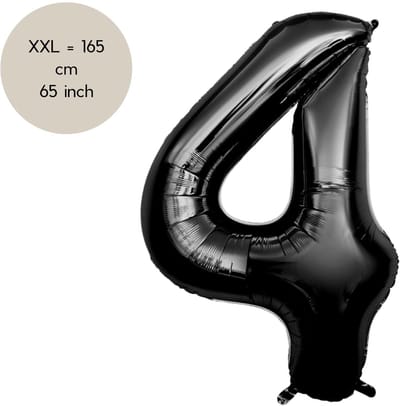 Fienosa Cijfer Ballonnen nummer 4 - Zwart - 165 cm - Helium Ballon - Verjaardag ballon - Verjaardag versiering - Leeftijd verjaardag - Verjaardagsballon - Verjaardag