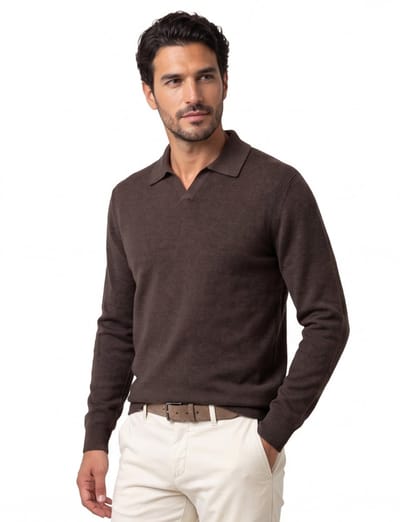 Profuomo polo lange mouw bruin