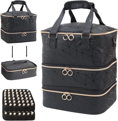 Grote Capaciteit Nagellak Organizer voor 84 Flessen, 3 Niveaus, Waterdicht en Met Schouderband, Ideaal voor Nagelaccessoires en Cosmetica