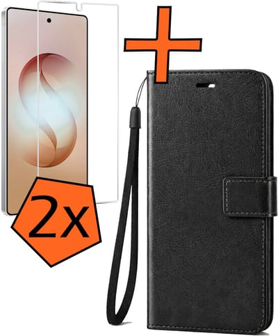 Hoes - Met 2x Screenprotector - Geschikt voor Samsung Galaxy S26 Ultra - Luxe Pasjeshouder - Bookcase Portemonee - Flip Case - Kunstleer Book Case - Flipcase Hoes - Book Cover - Walletcase - PortemonneeHoes - Zwart