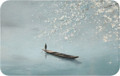 Badmat 80x50 cm - Antislip - Bloesems - Minimalistisch - Wateroppervlak - Boot - Badmatten voor badkamer - Badkamermat - Douchemat - Badkamer mat