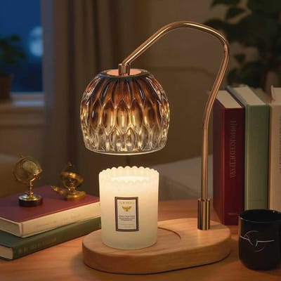 Kandelaar lamp met timer en dimmer, elektrische wasverwarmer voor glaskaarsen, bruine woondecoratie, cadeau voor huisgenoten