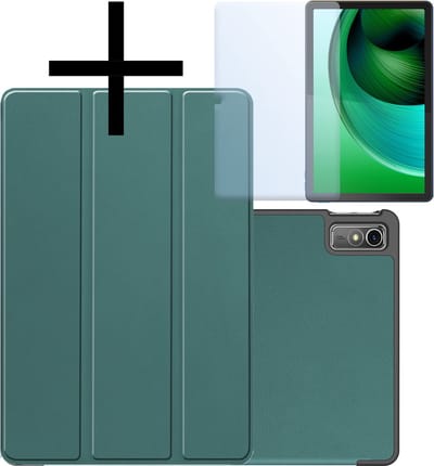 Hoes - Geschikt voor Lenovo Tab M10 5G - Met Screenprotector - Trifold Bookcase - Hard Cover - Hardcover Book Case - Tablet Hoesje - Donkergroen
