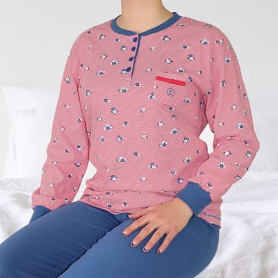 Irresistible Dames Pyjama - Witte Strepen - Katoen - Blauw - Maat M