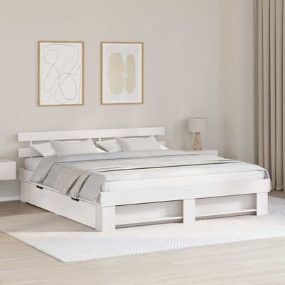 vidaXL - Bedframe - met - lade - Wit - 200 - x - 200 - cm - Massief - grenenhout