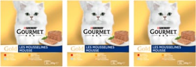 3x Gourmet Gold - Mousse Tonijn, Lever, Kalkoen & Rund - Kattenvoer - 8x85g