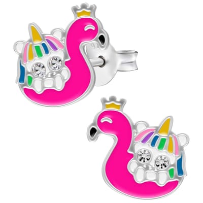 WeLoveSilver - zilveren kinderoorbellen - unicorn & flamingo - 925 zilver