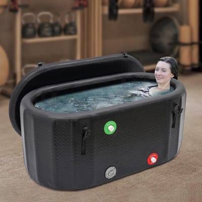 IJsbad + Opvouwbare Badkuip 120 x 56 x 52 cm – 2-in-1 Ovaal ThermoPolar Geïsoleerd – Complete Set met Deksel, Thermometer & Zitkussen – Eucalyptus Groen – Pauwhome