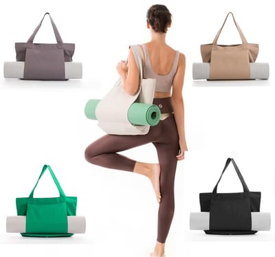Canvas Shopper Met Yoga Mat Pocket - Multifunctionele Schoudertas Voor Gym & Pilates-grijs