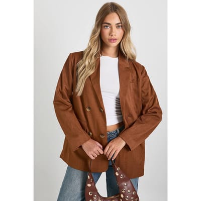boohoo Dames Op maat gemaakte linnen-look dubbelgeknoopte blazer | Roest | Maat: 36