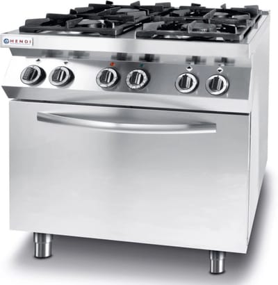 HENDI Gasfornuis 4-pits met convectieoven – roestvast staal – 19 kW – 800x722x900 mm