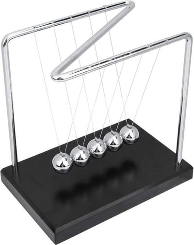 Slingerbal Newton's wieg balansballen met houten basis - metalen swing bal - Z beugel - huis kantoor decoratie - 18x18x12CM .