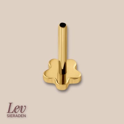 Lev Sieraden - Push pin Labret staafje Bloem - 1.2 x 6mm - Goud kleurig - Titanium - Verwiselbaar labret staafje - Push pin labret base Flower