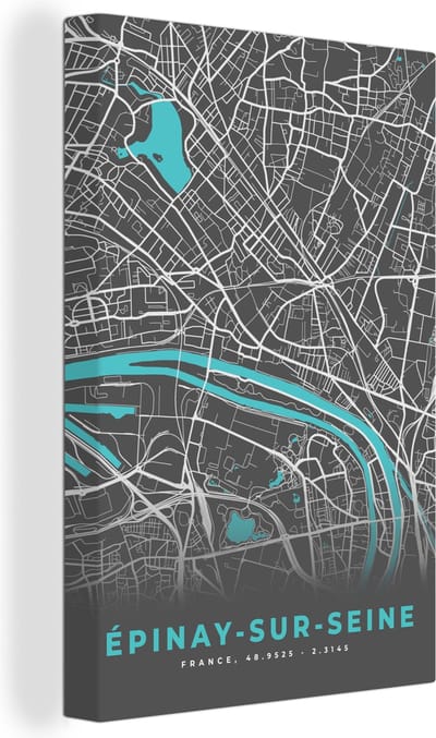 Canvas Schilderij Frankrijk – Épinay-sur-Seine – Stadskaart – Plattegrond – Kaart - 20x30 cm - Wanddecoratie